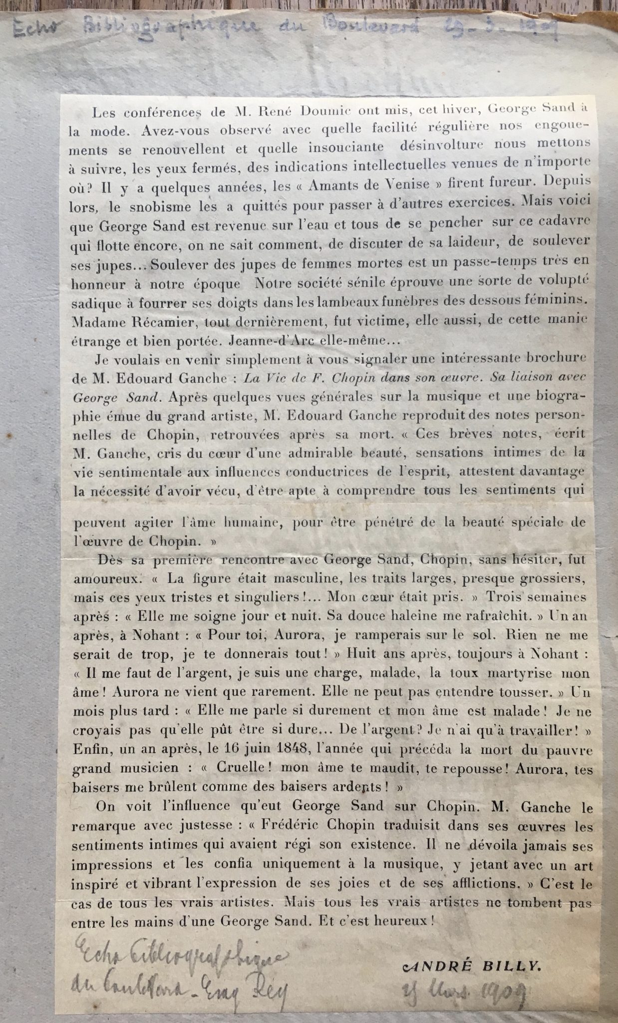 Echo Bibliographique du boulevard 1909